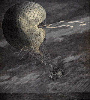 Balon v&nbsp;bouři - ilustrace z&nbsp;Le Petit Journal; zdroj: SciencePhotoLibrary